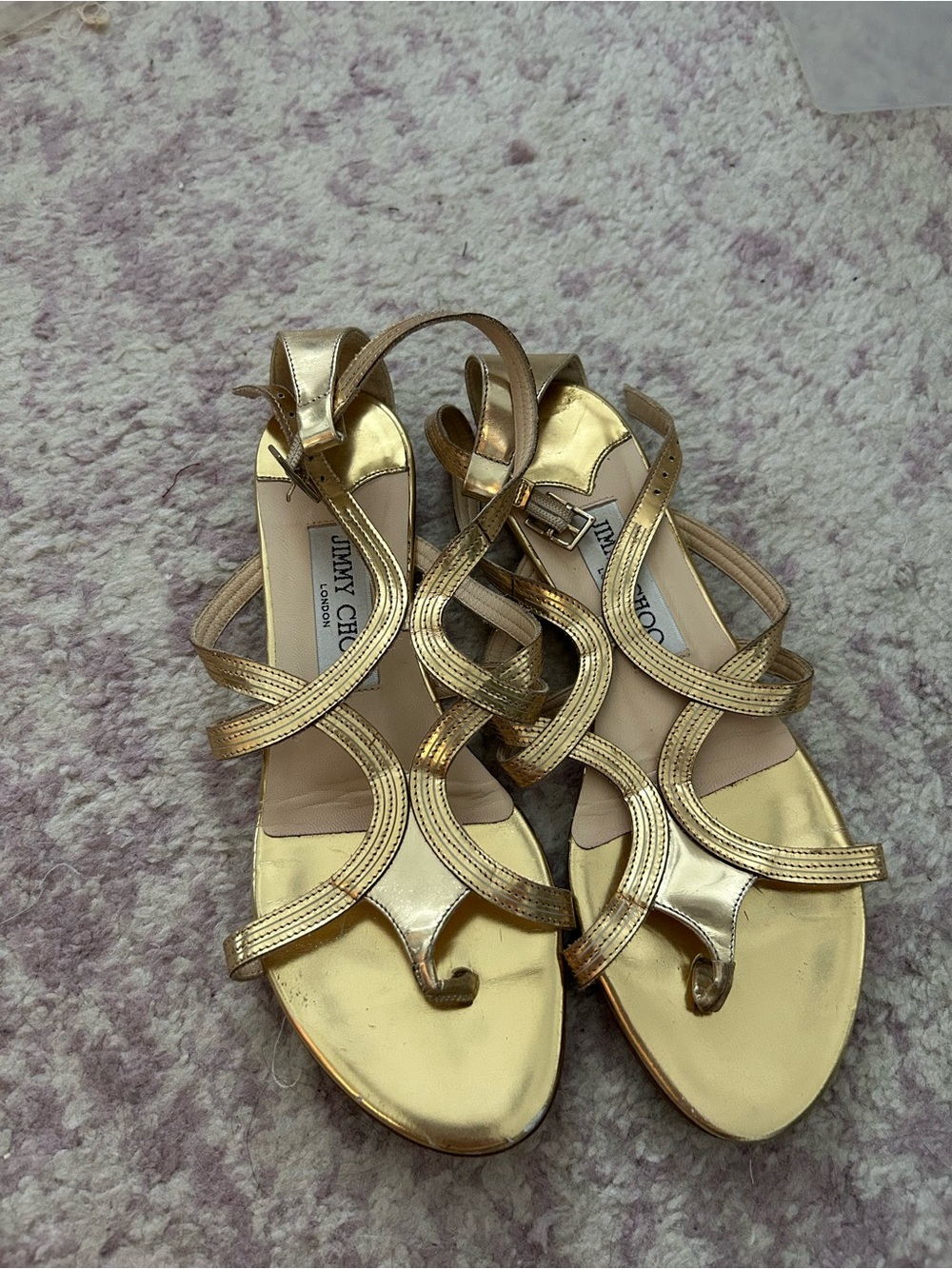 Jimmy Choo Metallic Gold Strappy Toe-Ring Sandals